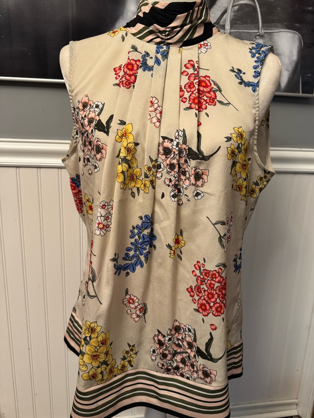 7th Avenue NY&Co Multicolor Floral Striped Sleeveless Top Size Large